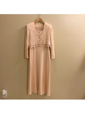 R&M Richards Light Blush Pink Lace-Trim Maxi Dress